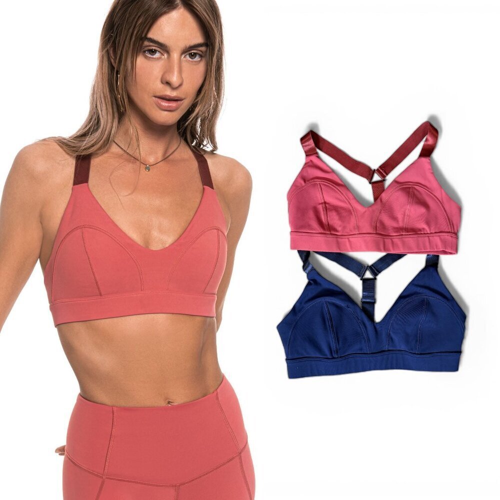 Lilybod Coral and Navy Liza Sports Bras (2) | Small
